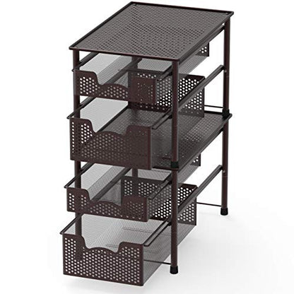 Simple Houseware Stackable 2 Tier Sliding Basket Organizer Drawer, Bronze - color: Bronze, size: 2-Tier