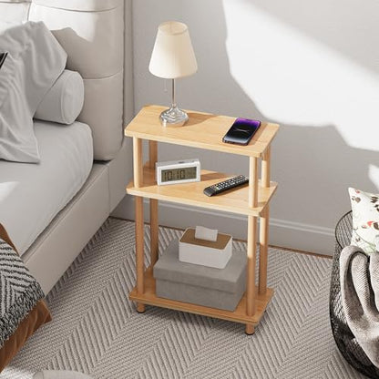 Apicizon Small Narrow Side Table, 3-Tier Skinny End Table for Small Spaces, Slim Nightstand with Storage Shelf, Bedside Table for Living Room, Bedroom, Natural - color: Natural, style: Narrow Side Table