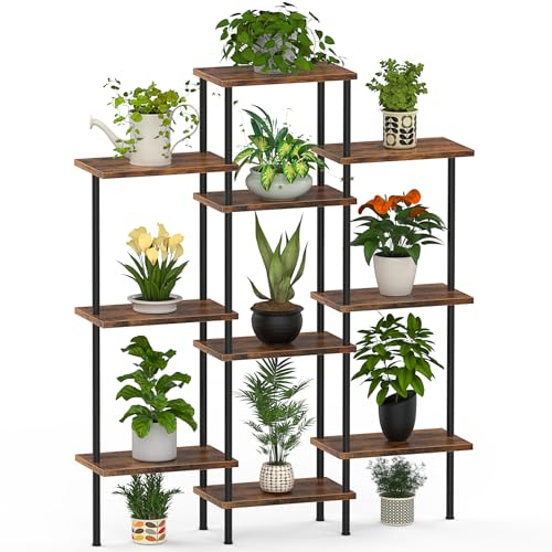 42" Tall Plant Stand,4-Tier Heavy Duty Plant Shelf,Small Plant Stand Indoor and Outdoor,Living Room,Balcony,Home Office,37''L x 7.8''W x 42''H,Rustic Brown
