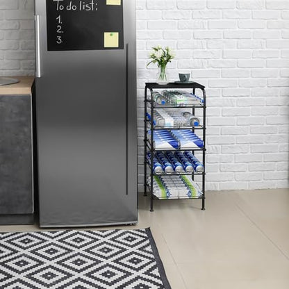Vrisa 5 Tier Water Bottle Storage Rack Vertical Freestanding Bottled Water Organizer Large Capacity Beverage Drink Soda Can Holder Stand for Kitchen Pantry Home Party Food Storage, Black - size: 5-Tier