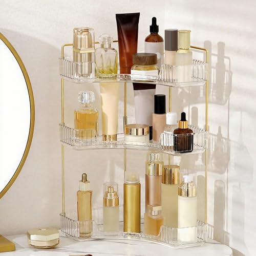 INVSSENE Corner Bathroom Countertop Organizer, Vanity Trays for Counter, Makeup Organizers, Perfume Tray, Kitchen Spice Rack, (Clear, 3 Tiers) - color: Clear, size: 13.6" x 10" x 23.2"