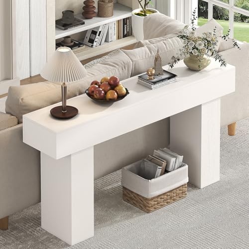 63 Inch Long Console Table for Entryway, Farmhouse Wood Rectangular Sofa Table Behind Couch Table, Narrow Entryway Table for Living Room, Entrance, Hallway, Foyer, Easy Assembly (Classic White) - color: Classic White