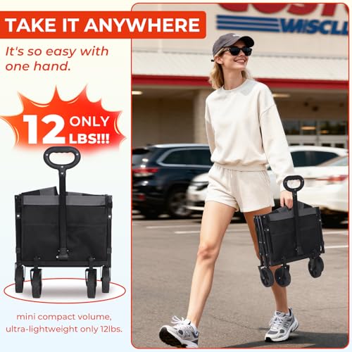 Foldable Wagon with Tailgate,12 lb Lightweight Small Utility Cart | Garden, Grocery, Beach, Camping, Portable Use, Gray - color: Black Gray