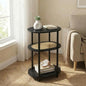 Small Rattan Side/Accent Table with Storage, 3 Tier Round/Oval End Table with Rattan Shelf & Metal Basket, Boho Nightstand, Tool Free Assembly/Screw-Hole Free Tabletop-Living Room Bedroom-Black - color: Black-rattan, size: 1PC