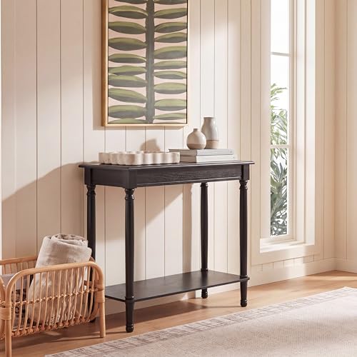 SAFAVIEH Furniture - Tinsley Rectangle Console Table - Black - Solid Wood - Farmhouse Turned-Leg Design - Ideal for Entryway, Living Room, Hallway, 28"W x 11.75"D x 28"H (CNS5724B) - color: Black