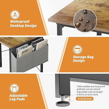 Small Space Writing Desk with Headphone Hooks, Modern Simple Design, Suitable for Study, Home Office and Living Room - color: Brown, size: 32 Inch