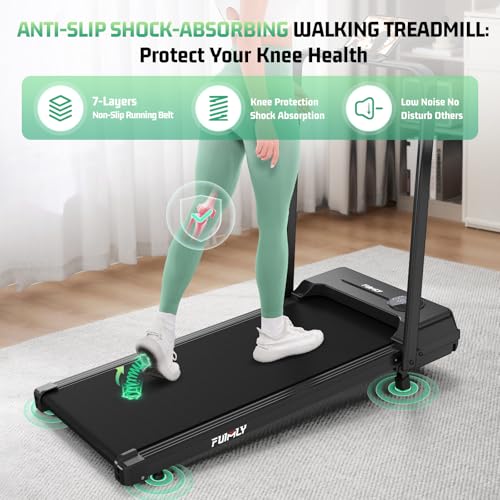 FUNMILY Upgrade Walking Pad Folding Treadmill with 12%/15% Incline & Handle Bar, 3.5HP Foldable Under Desk Compact Treadmills for Home/Office/Gym, 400+lb Capacity, Shock Absorption - color: Gloss Black