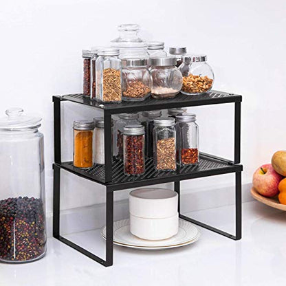 NEX Cabinet Organizer Shelf Set of 2, Kitchen Counter Stackable Shelves, Expandable Spice Rack Pantry Organizers Bathroom Storage Riser, Metal, Black - color: Black