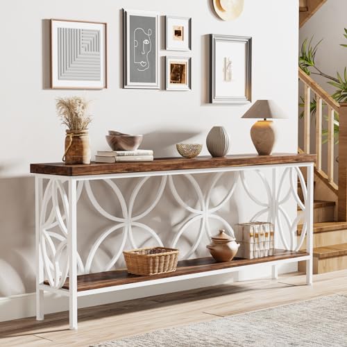 Tribesigns 70.9-Inch Narrow Sofa Table, Industrial Long Sofa Table Behind Couch, Entry Console Table with Storage for Entryway, Living Room, Foyer, Unique Design, Walnut/White - color: Walnut/White