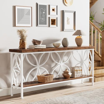 Tribesigns 70.9-Inch Narrow Sofa Table, Industrial Long Sofa Table Behind Couch, Entry Console Table with Storage for Entryway, Living Room, Foyer, Unique Design, Walnut/White - color: Walnut/White