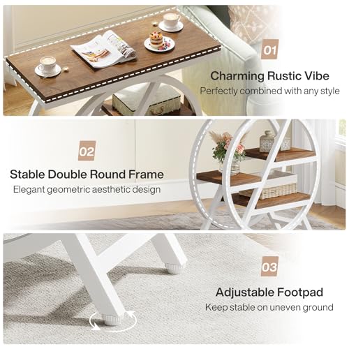 Tribesigns End Table for Living Room, 3-Tier Narrow Side Table with Storage, Wood Sofa Side Table with Geometric Metal Frame, Industrial Nightstand and Bedside Table for Bedroom (Light Brown+White) - color: Light Brown&white
