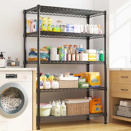 REIBII 31.5" W 5-Tier Storage Shelves, 1000 lbs, Adjustable, for Pantry | Split into multiple shelves, Leveling feet+anti-tip, Rust-proof, 15.7"Dx71"H, Tool-free assembly, For garage, kitchen,pantry - size: 5 Tier-15.7"D x 31.5"W x 71"H