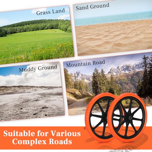 Upgraded 20x1.95" Flat Free Tires for rubbermaid Wheelbarrow Wheels | 20" Flat Free Tires with 5/8" and 3/4" Bearing Replacement for rubbermaid Cart Wheels/Big Wheel Utility Carts - color: Orange