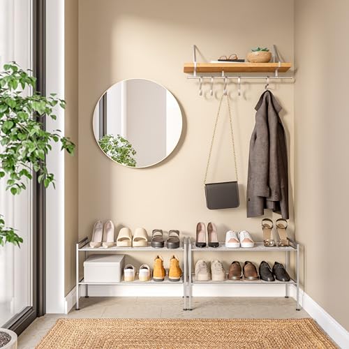 Seville Classics 2-Tier Iron Mesh Utility Shoe Rack, Chrome - color: Silver Mesh, size: 2-Tier
