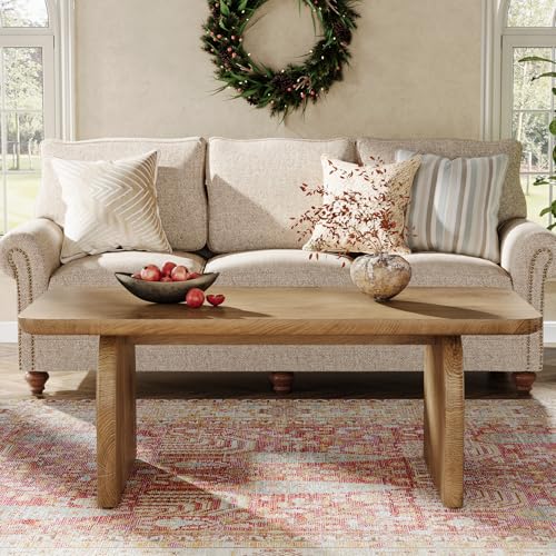 Tribesigns Rectangle Coffee Table, 47-Inch Wood Rectangular Living Room Table, Farmhouse Accent Center Low Cocktail Tea Table with Sturdy Base & Rounded Corners, Easy Assembly (Natural Brown) - color: Natural Brown