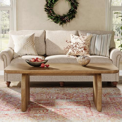 Tribesigns Rectangle Coffee Table, 47-Inch Wood Rectangular Living Room Table, Farmhouse Accent Center Low Cocktail Tea Table with Sturdy Base & Rounded Corners, Easy Assembly (Natural Brown) - color: Natural Brown