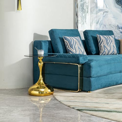 Luxury Round End Table Gold Metal Base 17.7inch Black Tempered Glass Top Modern Small Side Table Living Room Table Sofa Small Coffee Tables Cute Shape (Glod+Glass) - color: Glod+glass