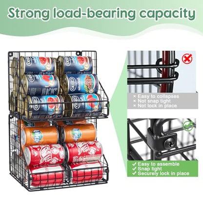 Stackable Can Organizer for Pantry with 2 Adjustable Dividers, Soda Can Organizer, Can Storage Dispenser Holds up to 28 Cans, 2 tier Metal Wire Baskets Can Holder for Kitchen Cabinet Pantry, Black - size: S-(2 pack)