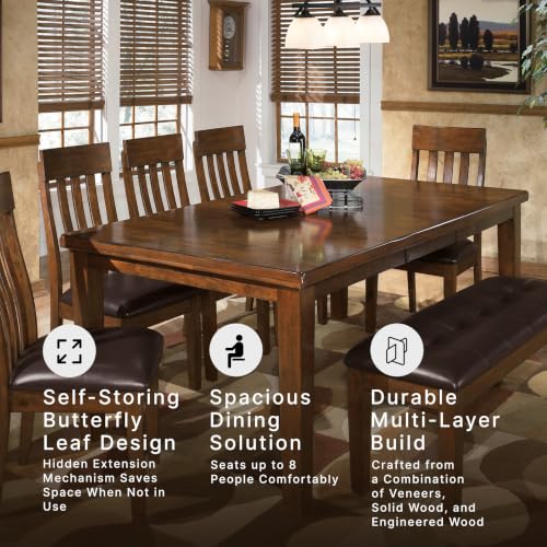 Signature Design by Ashley Ralene Extendable Dining Table, With Butterfly Leaf Seats 6-8, Wood Dining Room Table for Family Meals, Burnished Brown 42 x 60-78 Inch | 18-inch self-storing butterfly leaf, Crafted from veneers, wood and engineered wood, Seats