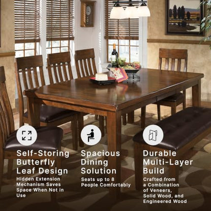 Signature Design by Ashley Ralene Extendable Dining Table, With Butterfly Leaf Seats 6-8, Wood Dining Room Table for Family Meals, Burnished Brown 42 x 60-78 Inch | 18-inch self-storing butterfly leaf, Crafted from veneers, wood and engineered wood, Seats