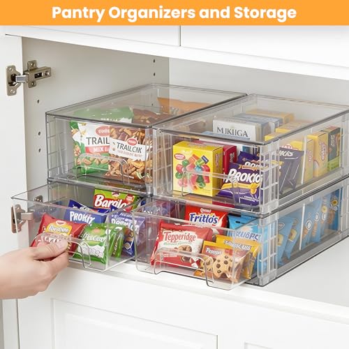 4 Pack Stackable Storage Drawers with Handles, Easy Assembly Clear Acrylic Fridge Organizer, Refrigerator Organizers and Storage for Kitchen, Under Sink, Pantry, Bathroom - size: 4Pack 4.4"H-with Dividers