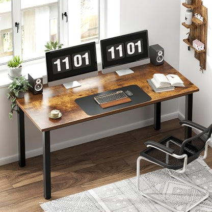 Need 54.3 Inch Large Computer Desk, Rustic Wooden Top with Metal Frame | Simple Style, Home Office, Basic Sturdy Writing Table, Study Student, Adjustable Feet, Water-Resistant, Easy Assembly - color: Rustic Brown, size: 54 inches