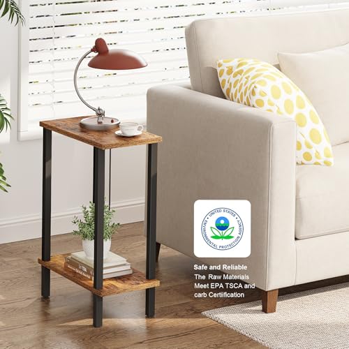 TUTOTAK Small Side Table, Narrow End Table, Skinny Sofa Table, Slim Nightstand, Couch Table, Living Room, Bed Room, Brown TB01BB062 - color: Brown, size: 2-Tier（7.9"D x 15.8"W x 22.5"H）