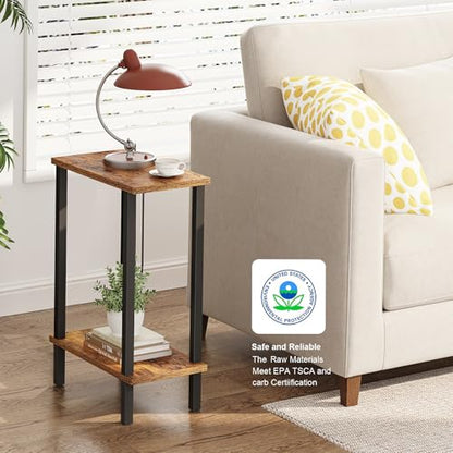 TUTOTAK Small Side Table, Narrow End Table, Skinny Sofa Table, Slim Nightstand, Couch Table, Living Room, Bed Room, Brown TB01BB062 - color: Brown, size: 2-Tier（7.9"D x 15.8"W x 22.5"H）