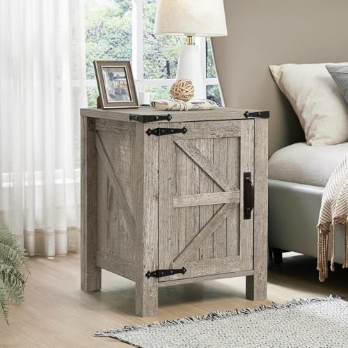 OKD 18" Farmhouse End Table Set of 2, Light Rustic Oak | Rustic Nightstand, Charging Station, Barn Door, Adjustable Storage Shelf, Wood Sofa Side Table, Living Room, Bedroom - color: Light Rustic Oak
