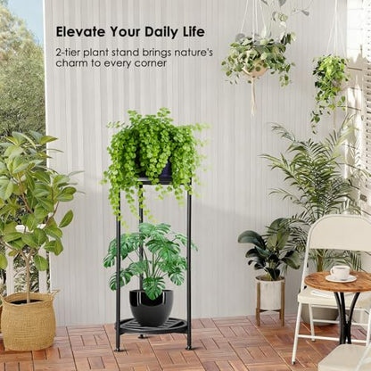 Plant Stand Indoor Outdoor,2 Tier 30" Tall Metal Plant Stands,Heavy Duty Plant Holder for Large Pots,Outside Plant Shelves for Patio,Black Flower Display Shelf for Living Room,Bedroom,1-Pack