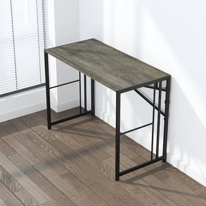 Lutown-Teen 35 inch Narrow Folding Desk, Writing Gaming Computer Camping Desk for Small Spaces, No Assembly Required Home Office Table, Black Oak - color: Black Oak, size: 35 Inch