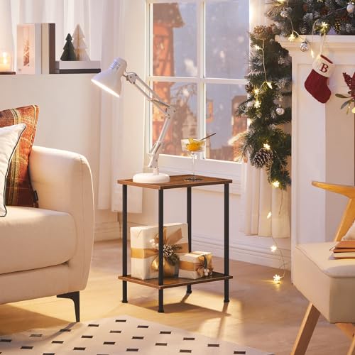 HOOBRO End Tables Set of 2, Small Side Table, Nightstand with 2-Layer Storage Shelves, Sofa Table for Small Spaces, Living Room, Bedroom, Stable Frame, Easy Assembly, Rustic Brown BF09BZP201 - color: Rustic Brown + Black