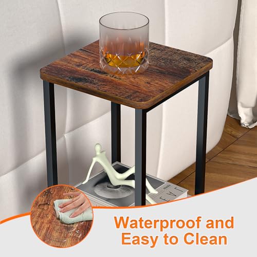 10" Wide Square Drink Table with Adjustable Feet - 3-Tier Small Side Table for Apartments, Balcony & Office | Space-Saving, Lightweight & Multi-Functional (Plants, Books, Drinks, Brown) - color: Brown, size: 3-Tier-10"wide