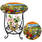 Cinnvoice Outdoor Side Table Round Small Mosaic Patio Accent Indoor End Plant Coffee Tea Table for Yard Patio Porch Garden Living Room, Bedroom(Flower Style,14 Inch) - size: 14 Inch, style: Flower Style