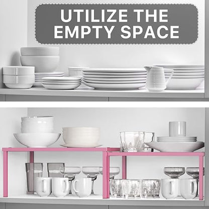 Simple Houseware Expandable Stackable Kitchen Counter Shelf Organizer, Pink, Metal Top, 11.25 in L x 7.9 in W x 5.4 in H | Expandable & Stackable 9" D x 12.75" W x 5.9" H - color: Pink
