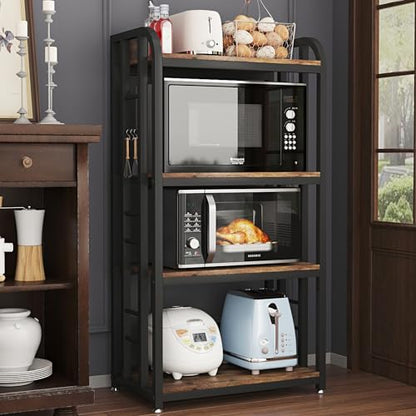 Microwave Oven Stand with Storage 4 Tiers, Free Standing Microwave Oven Stand Coffee Bar Adjustable Kitchen Shelves Kitchen Storage Shelf Rack Bakers Racks for Kitchens(Brown) - color: Brown