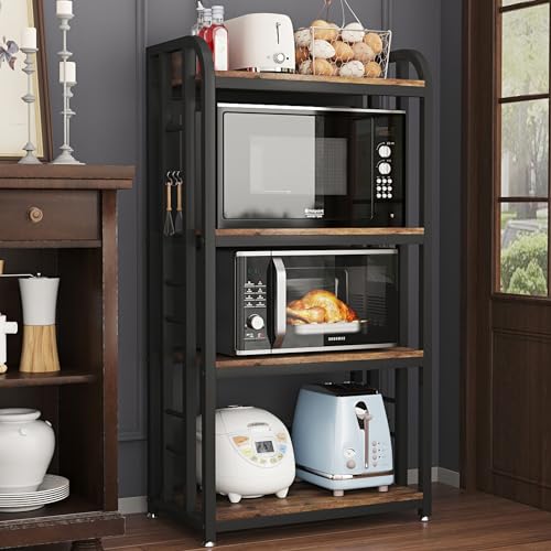 Microwave Oven Stand with Storage 4 Tiers, Free Standing Microwave Oven Stand Coffee Bar Adjustable Kitchen Shelves Kitchen Storage Shelf Rack Bakers Racks for Kitchens(Brown) - color: Brown