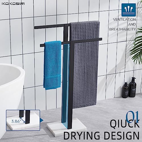 KOKOSIRI Bathroom Towel Racks 2-Tier Standing Towel Bars with Marble Base, Stainless Steel Freestanding Towels Holder, Thicken Steady Design, Matte Black THS0003-BK - color: Matte Black
