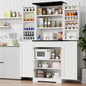 Vongrasig Kitchen Pantry Storage Cabinet with Barn Doors, Drawer and Adjustable Shelves, 6-Tier Tall Rustic Wood Cupboard Locker for Kitchen, Dining Room, Living Room, Bathroom, (White) - color: White