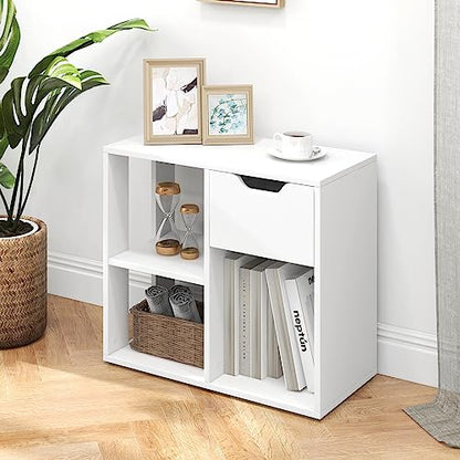 Giantex 3 Cube Bookcase with Drawer, 2 Tier Bookshelf for Small Space, Modern Freestanding Display Rack with Open Shelves, White Book Case, Wood Cube Storage Organizer Bedroom Living Room, 2 Pack - color: White