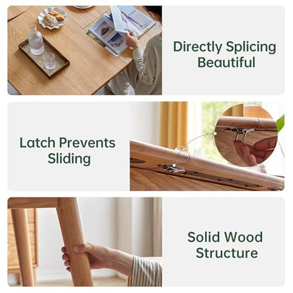 47’’-63’’ 100% Oak Extendable Dining Table, Solid Wood Folding Kitchen Table, Mid Century Modern Dinner Table for Kitchen, Apartment, Living Room (47''-63'' Natural) - color: Natural, size: 47''-63''
