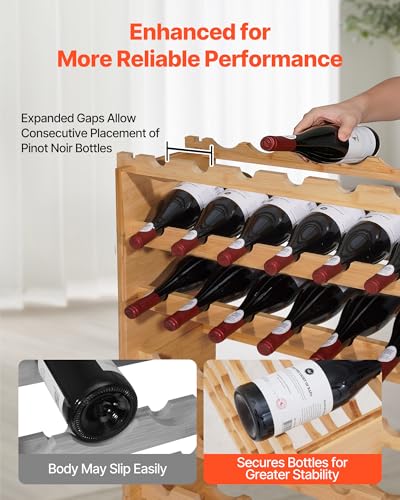 VEVOR 72 Bottle Stackable Modular Wine Rack, 8-Tier, Floor Freestanding Wine Storage Rack, Sturdy Wines Holder Display Shelf, Wobble-Free Shelves, Easy Assembly, for Kitchen, Cellar, and Bar, Natural - size: 37.6 x 9.8 x 46.9 in