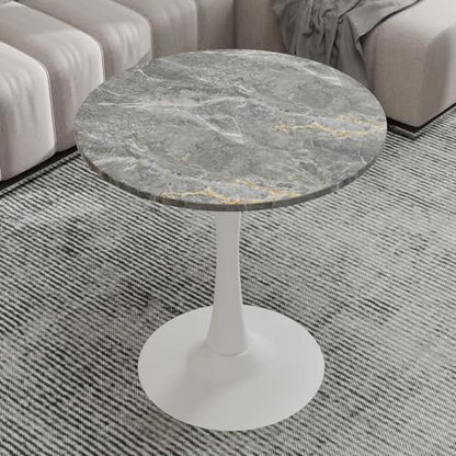 27.6" Marble Round Tulip Table, Mid-Century Modern Style Dining Table with White Pedestal Base for 2-4 People, Featuring A Marble Tabletop for Kitchen, Dining Room, Cafe (Dark Grey) - color: Dark Grey#white