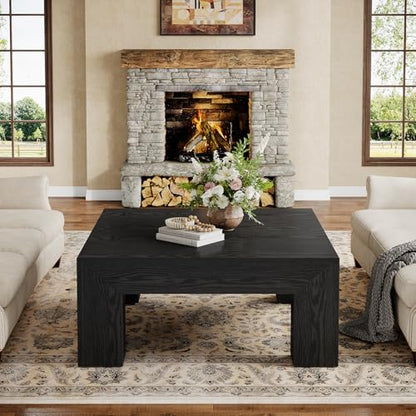 Tribesigns 39.4-Inch Square Coffee Table for Living Room, Farmhouse Accent Center Cocktail Table with Sturdy Wooden Legs, Easy Assembly, MDF, Black - color: Black