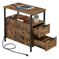 VASAGLE Side End Table with Charging Station, Slim Nightstand with 2 Drawers, Narrow Bedside Table for Living Room, Small Spaces, Rustic Brown and Ink Black ULET321B01V1S - color: Rustic Brown + Ink Black, size: 23.6"D x 11.8"W