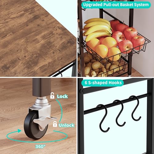 HapiRm Rolling Kitchen Microwave Cart - 4 Tier Microwave Table Stand with Pull-Out Baskets, Coffee Bar Baker's Rack with Wheels Rolling Storage Cart Organizer Shelf for Living Room Office, Balcony - color: Brown-xl