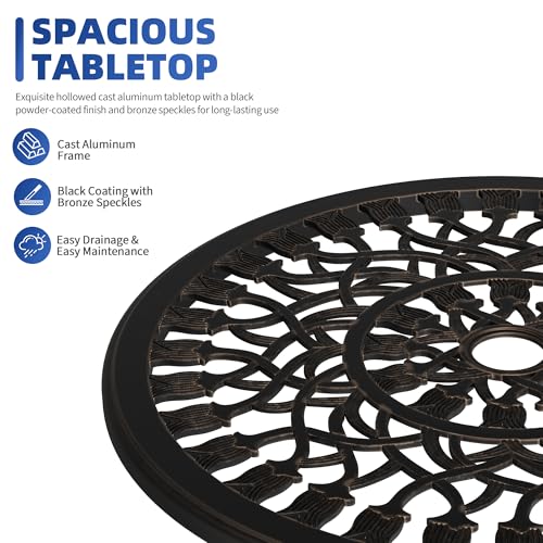 IDEALHOUSE Patio 23''Cast Aluminum Side Table with Umbrella Hole,Bronze | Outdoor Small Coffee Tables,Anti-Rust Bistro Table,Round End Table,Outdoor Furniture for Indoor,Patio,Garden,Porch,Balcony - size: 1.57'' Umbrella Hole