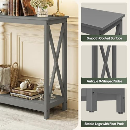 ZENY Console Table, Entryway Table, Narrow Sofa Table with 2-Tier Shelves, Entrance Table for Living Room, Entryway, Hallway, Foyer (Grey) - color: Grey, size: 39.4"W