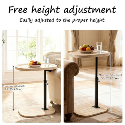 Adjustable C Shaped Side Table, C Table End Tables with Wheels for Sofa, 360° Swivel Sofa Tables for Livingroom,Bedroom,Study and Small Spaces (All White) - color: All White