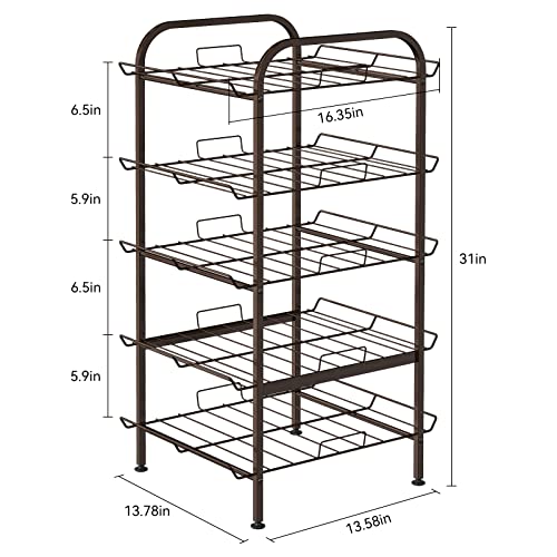 smusei 5 Tier Water Bottle Organizer Vertical Free Standing Storage Shelf Metal Beverage Rack Dispenser Large Capacity Bottled Water Holder Stand for Kitchen Party Pantry, Bronze - size: 5 Tier